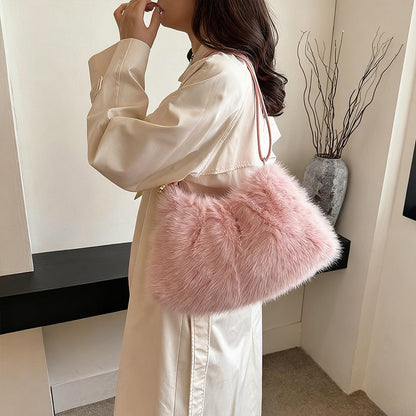 Fashion Luxury Faux Rabbit Fur Plush Shoulder Bag High-End Women's Tote Handbag for Stylish Gift Sending