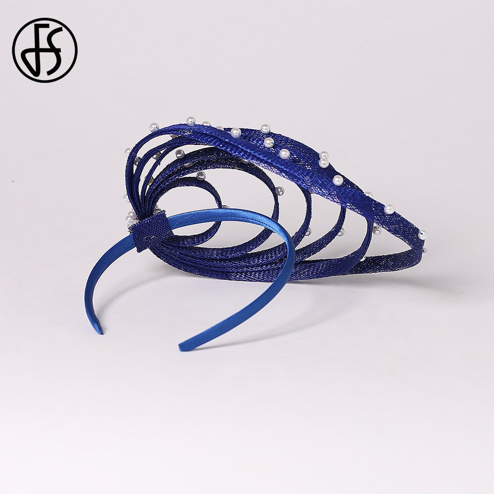 Fascinator Azul Royal com Pérolas Falsas - Elegante Toucado de Casamento, Chapéus Derby para Mulheres, Eventos de Coquetel, Chá e Igreja