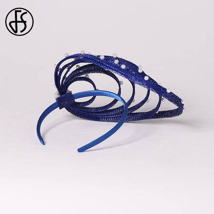 Fascinator Azul Royal com Pérolas Falsas - Elegante Toucado de Casamento, Chapéus Derby para Mulheres, Eventos de Coquetel, Chá e Igreja