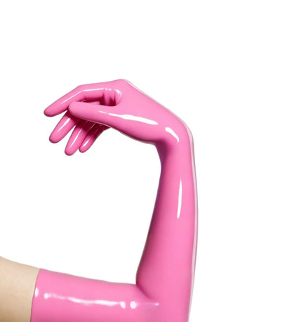 Red Shiny Latex Short Gloves Unisex Rubber Gloves for Cosplay Role Play