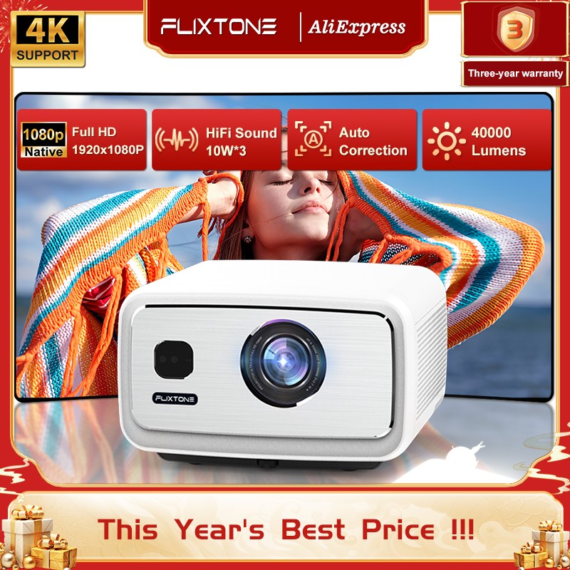 Projetor FlixTone D9W Ultra 3000 ANSI Full HD 1080P para Filmes Android WiFi 6 Home Theater Projetor Beam para Vídeos ao Ar Livre