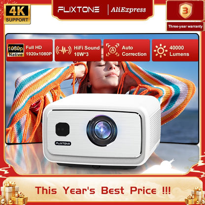 Projetor FlixTone D9W Ultra 3000 ANSI Full HD 1080P para Filmes Android WiFi 6 Home Theater Projetor Beam para Vídeos ao Ar Livre