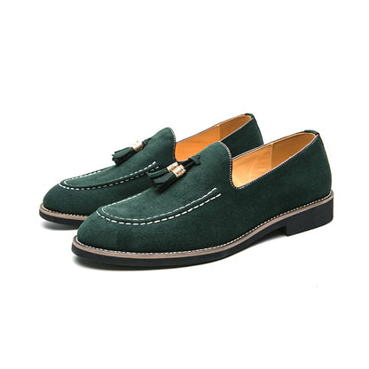 New Fashion Tassel Leather Men Shoes Slip On Loafers Round Toe Patchwork Suede Dress Shoes Man Daily Wedding Party Shoes for Man