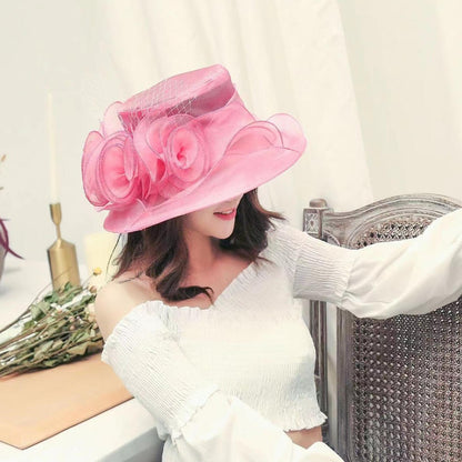 1 Chapéu Feminino De Organza Com Babados E Aba Larga Chapéu De Sol De Verão Para Noivas Estilo Europeu E Americano Chapéu Requintado Para Festas E Praia