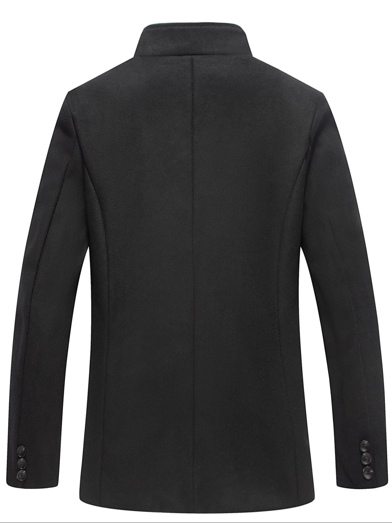 1 PCS Men's Woolen Overcoat, Long Sleeve Lapel Cardigan with Pockets, Casual Business Travel Daily Wear, All Seasons Outerwear