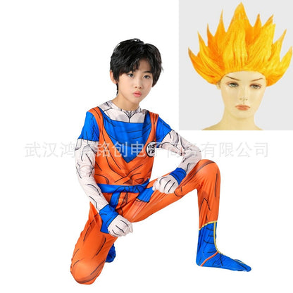 Kids Adult Suit Son Goku Majin Vegeta Cosplay Costume Anime Superhero Jumpsuit Black Hair Halloween Costume
