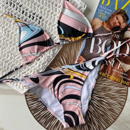 Luxury Design Women's Sexy Small Chest Push-up Kini Set Swimsuit Brand Beach Swimsuit Print Belly-covering Slimming Swimsuit