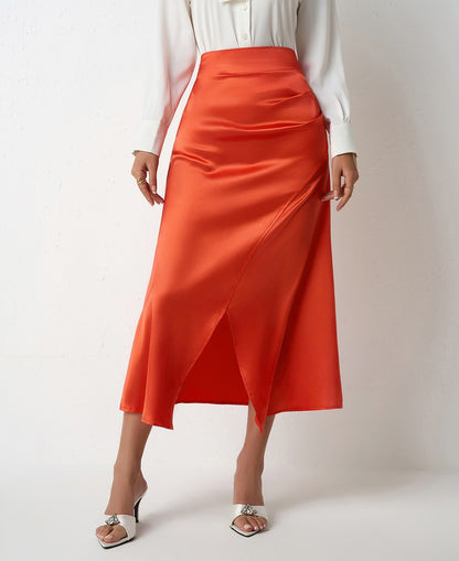 Nighpha Women's Elegant Satin Skirts High Waisted Flared Casual Work Office Fishtail Midi Skirt