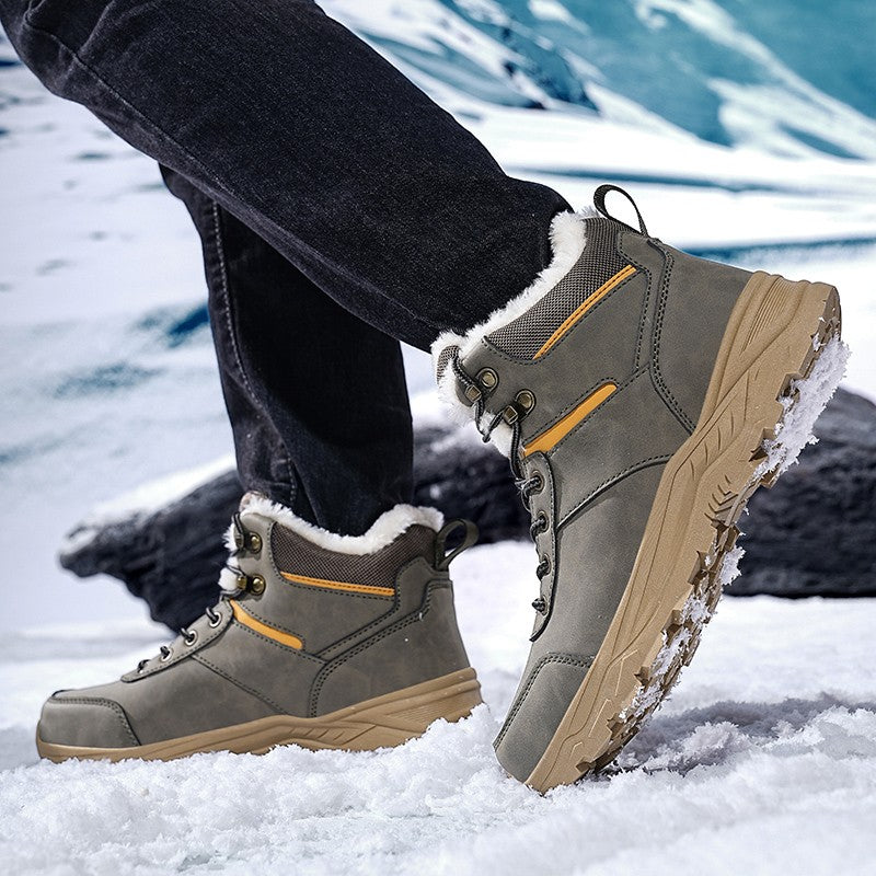 New Autumn and Winter High-Top Thick-Soled Fleece-Lined Men's Snow Boots, Outdoor Hiking Shoes, Hunting Boots, Hiking Boots