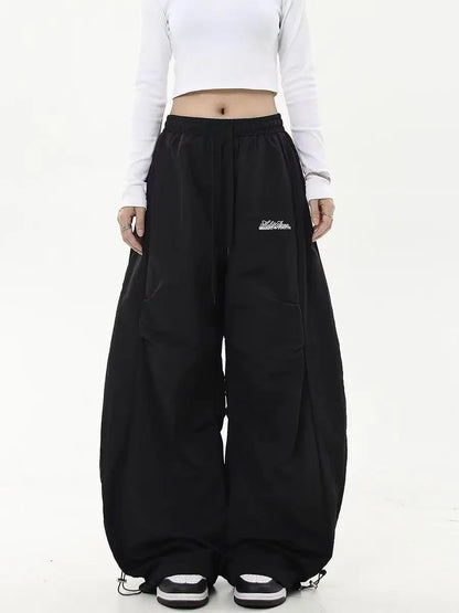 Retro Y2K Hip Hop Streetwear Casual Chic Matching Sweatpant Oversize Women's Wide Leg Pant Low Waist Drawstring Lady Cargo Pants