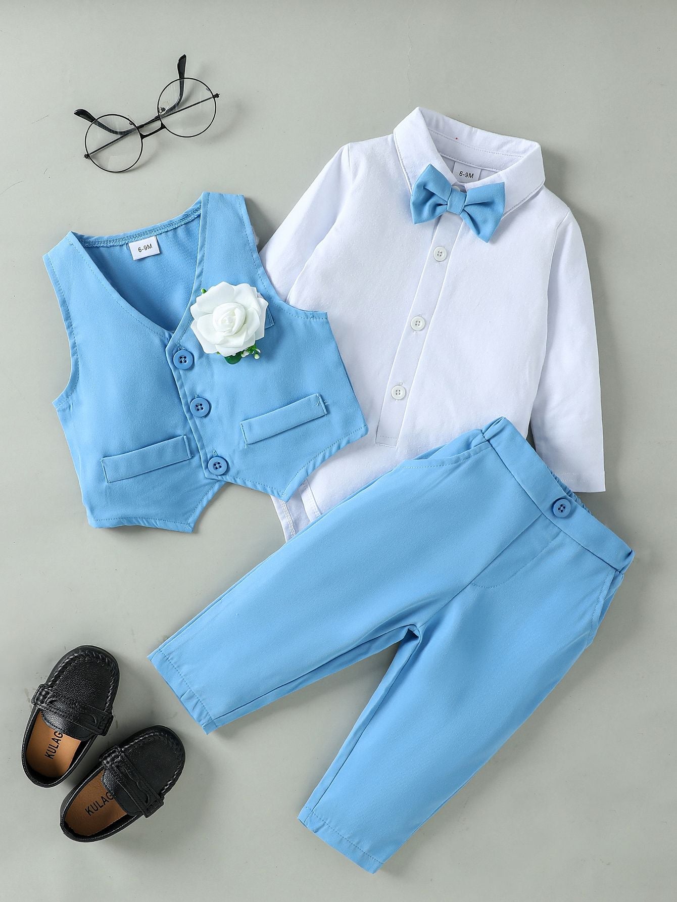 3Pcs Gentleman Outfits Birthday Costume Baby Boy Spring Autumn Clothing Set Solid Vest Suit Formal Wears  For 3-24M Suit Clothes