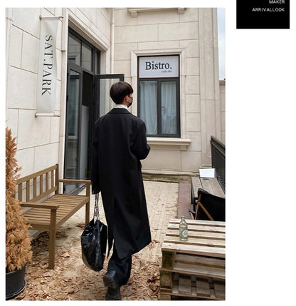 Mauroicardi Autumn Winter Long Warm Coffee Black Soft Woolen Coat Men Double Breasted Loose Casual Wool Blends Overcoat 2023