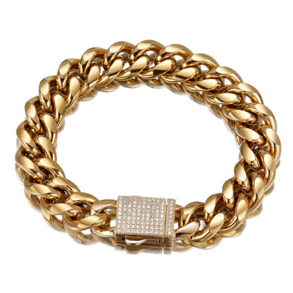 Joias Hip Hop 6mm-14mm Qualquer Comprimento 316L Aço Inoxidável Fivela de Cristal Fashion Pulseira Elos Miami Feminina Masculina