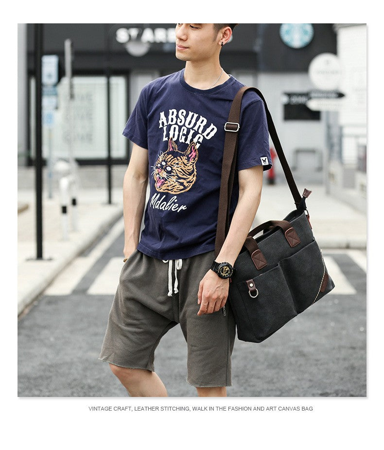Men's Business Canvas Handbag Outdoor Crossbody Bag Men's Bag Shoulder Bag Student Casual Messenger Bag For Men Male Handbag