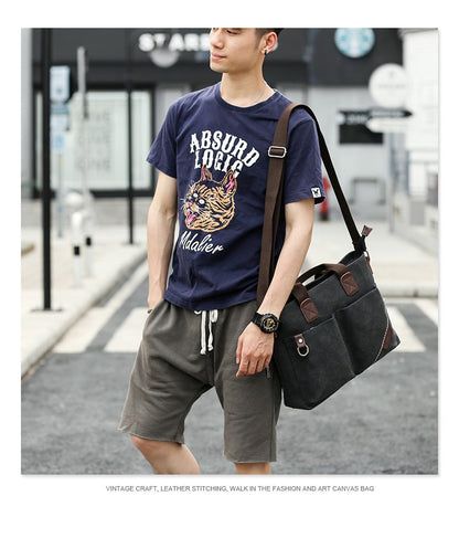 Men's Business Canvas Handbag Outdoor Crossbody Bag Men's Bag Shoulder Bag Student Casual Messenger Bag For Men Male Handbag