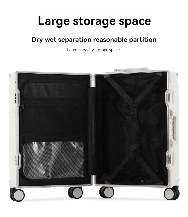 Front opening luggage compartment, PC aluminum frame, 20 inch boarding case, password travel case, luggage trolley case