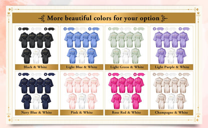 7 Pcs Bridesmaid Robe Sets Bride Silk Satin Bridal Party with Sleeping Eye Mask and Elastic Headband