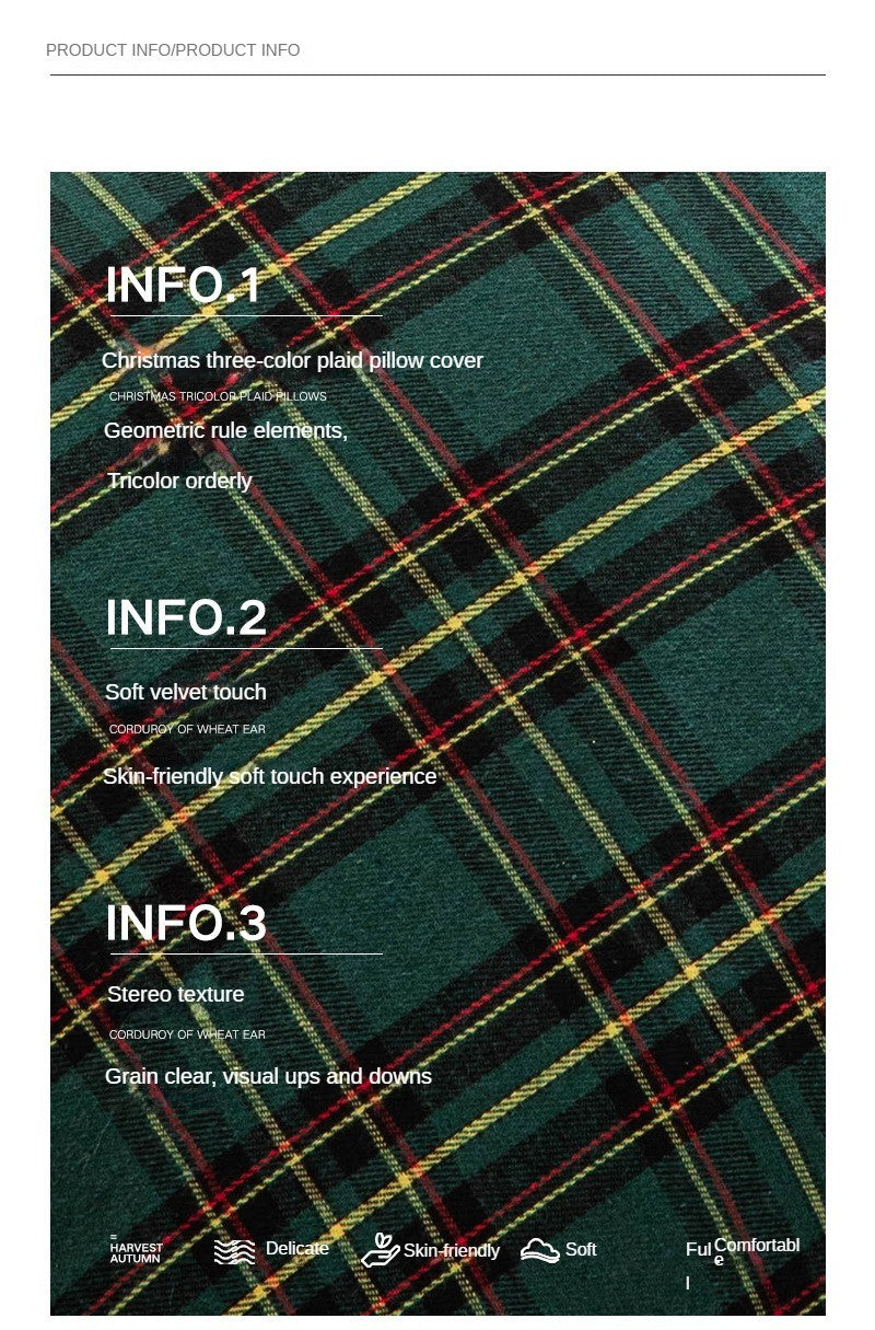 Home Christmas Decor Plaid Cushion Covers Red Checkered Polyester Cotton Xmas Ornament Snowflake Throw Pillowcase Decorative