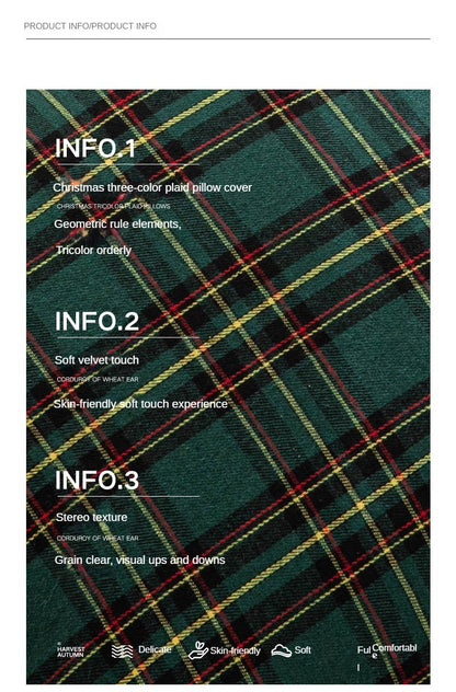 Home Christmas Decor Plaid Cushion Covers Red Checkered Polyester Cotton Xmas Ornament Snowflake Throw Pillowcase Decorative