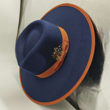 Chapéu Fedora Pintado à Mão Masculino e Feminino Chapéu Panamá Moda Primavera Outono com Pena Envolta Chapéu Fedora de Lã com Aba Grande