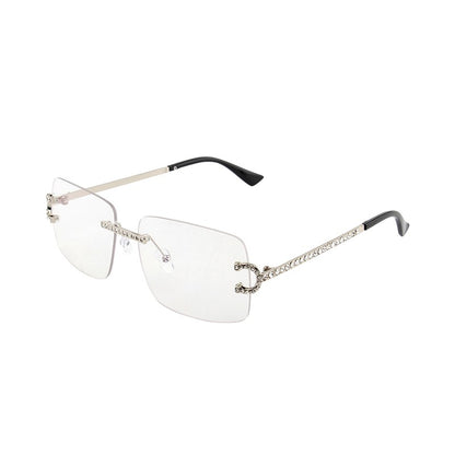 Fashion Rimless Square Sunglasses Vintage Diamond Brand Design Cut Lens Sun Glasses Men Women Metal Frame Luxury UV400 Eyewear