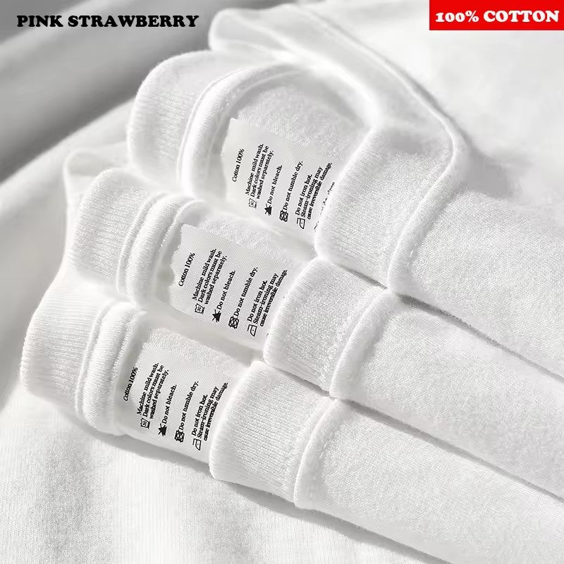 100% Cotton White Long sleeve T-shirt Men Autumn 2025 New Solid color High quality Loose Casual Black Tee Y2k Top Men clothing