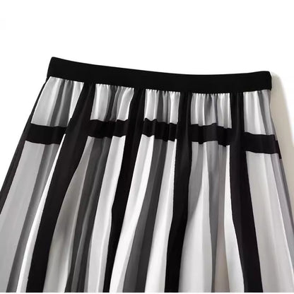 Organ pleated skirt for women, new high waist slimming mid length A-line skirt, pleated skirt, mesh skirt, mid length dress