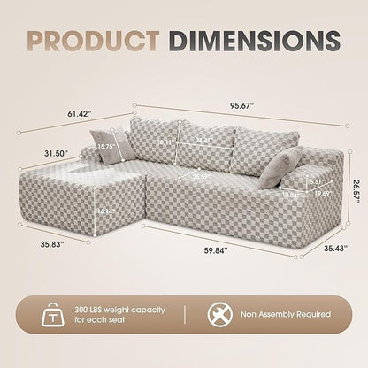 Modular L-Shaped 3-Seat Sectional | Memory Foam with Deep Seating & Storage Modules | Living Room Sofa
