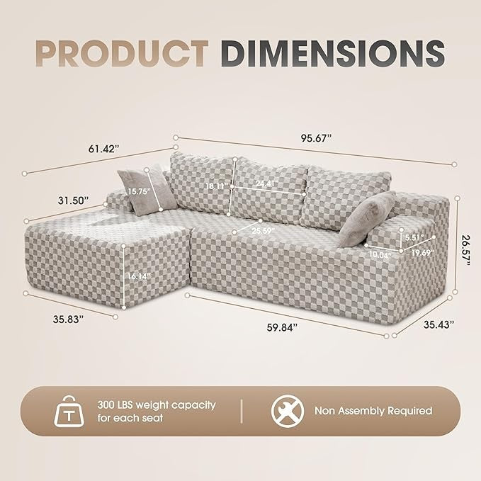 Modular L-Shaped 3-Seat Sectional | Memory Foam with Deep Seating & Storage Modules | Living Room Sofa
