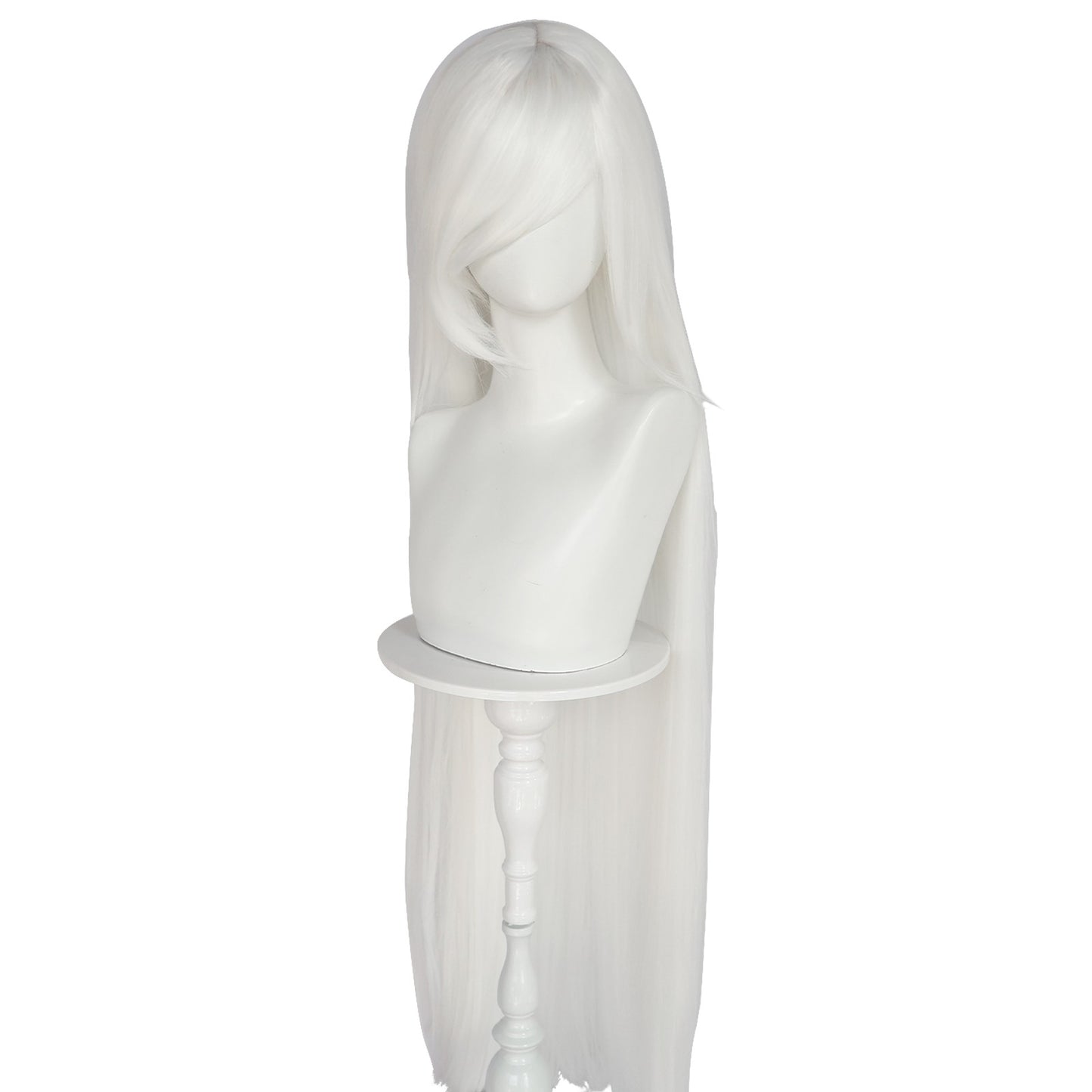 Synthetic 46Inch Extra Long Straight White With Bangs Stylish and Versatile Anime Cosplay Wig For Daily Party Wear Wig Fashion
