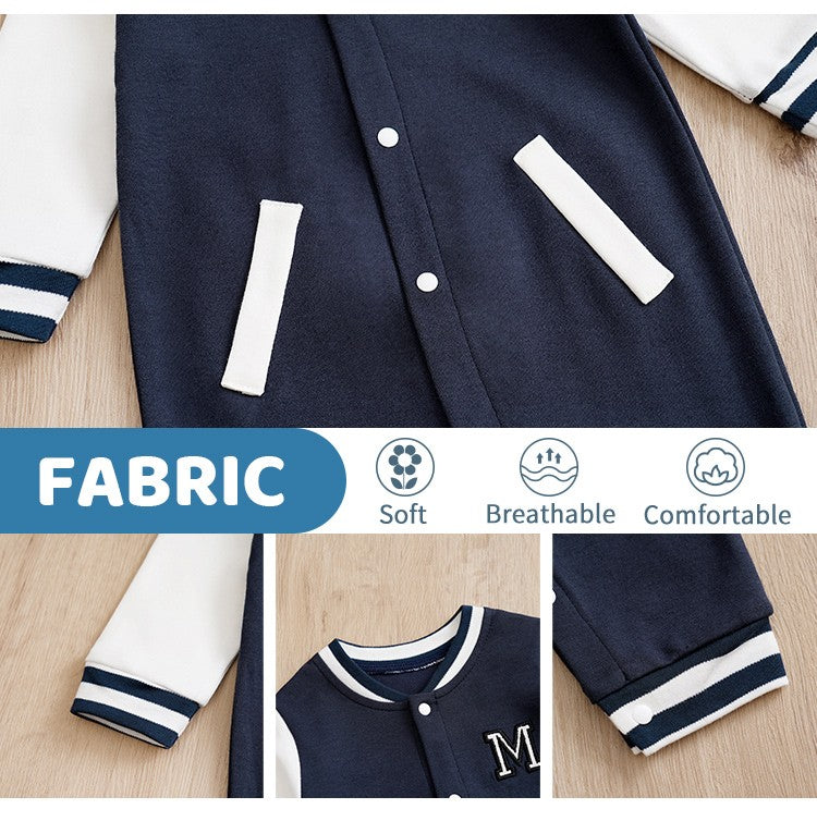 Macacão Recém-nascido Uniforme de Beisebol Primavera e Outono 0-18 meses Meninos Algodão Roupa de Bebê Macacão Bordado Pré-escola