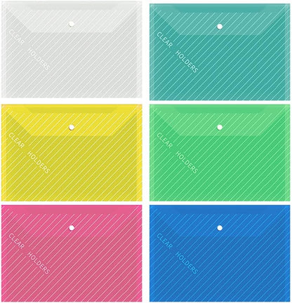 10 PCS Plastic Folders for Document, A4 Size Plastic Envelopes with Snap Closure, Clear File Folders Bags for School Office