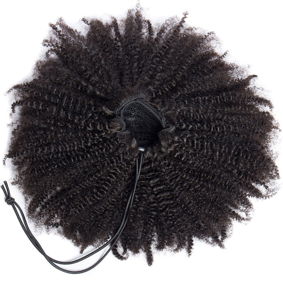 Extensões de Cabelo Afro Crespo Cacheado Rabo de Cavalo com Cordão Clip-in Extensões de Cabelo Humano Rabo de Cavalo Peças de Cabelo Crespo Cacheado Mongol