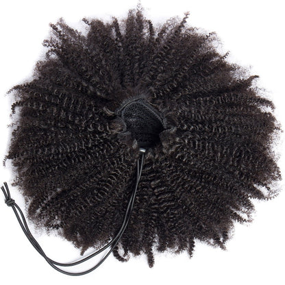 Extensões de Cabelo Afro Crespo Cacheado Rabo de Cavalo com Cordão Clip-in Extensões de Cabelo Humano Rabo de Cavalo Peças de Cabelo Crespo Cacheado Mongol