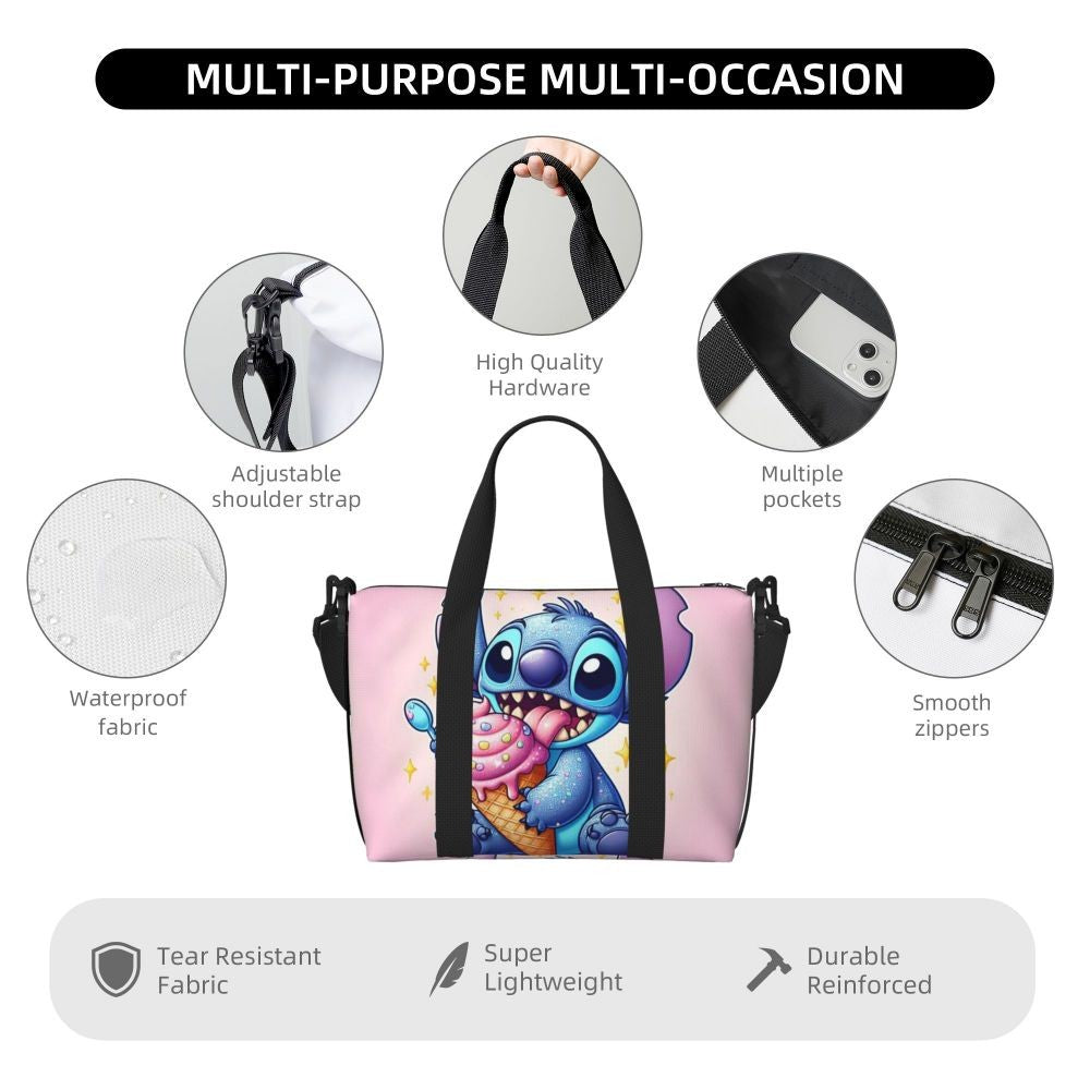 Custom Large SLilo And Stitch Cartoon Tote Bag Women Anime Shopping Shoulder Beach Gym Travel Bag