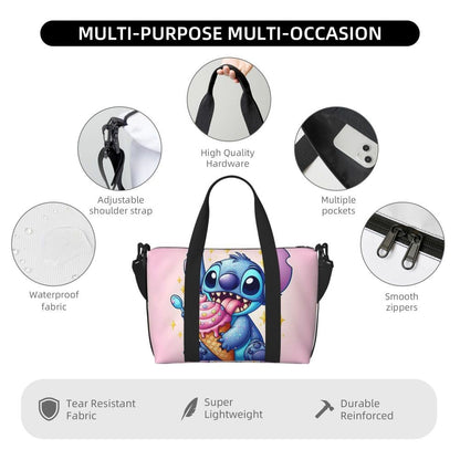 Custom Large SLilo And Stitch Cartoon Tote Bag Women Anime Shopping Shoulder Beach Gym Travel Bag