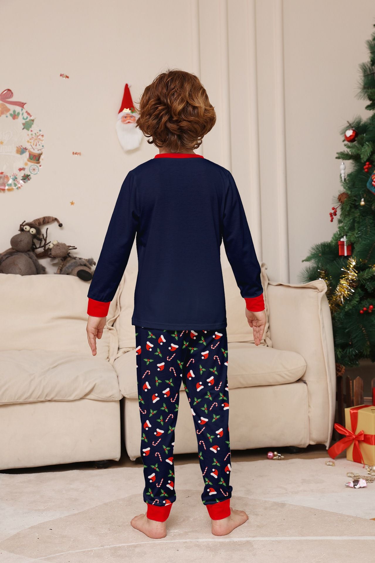 Christmas Family Matching Outfits Mother Father Kids Pajamas Set Santa Hat Print Loose Xmas Sleepwear Baby Romper Dog Clothes