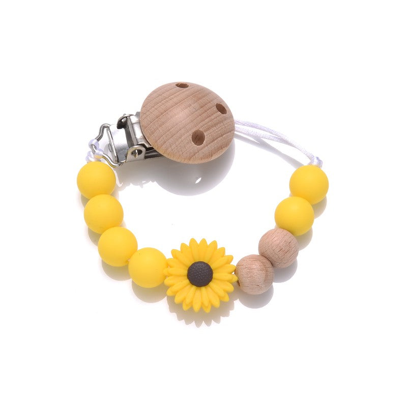 Baby Pacifier Clips Holder Silicone Cartoon Animal Teething Chain Wood Teether For Baby Pacifier Chain Nursing Chew Toys Gift