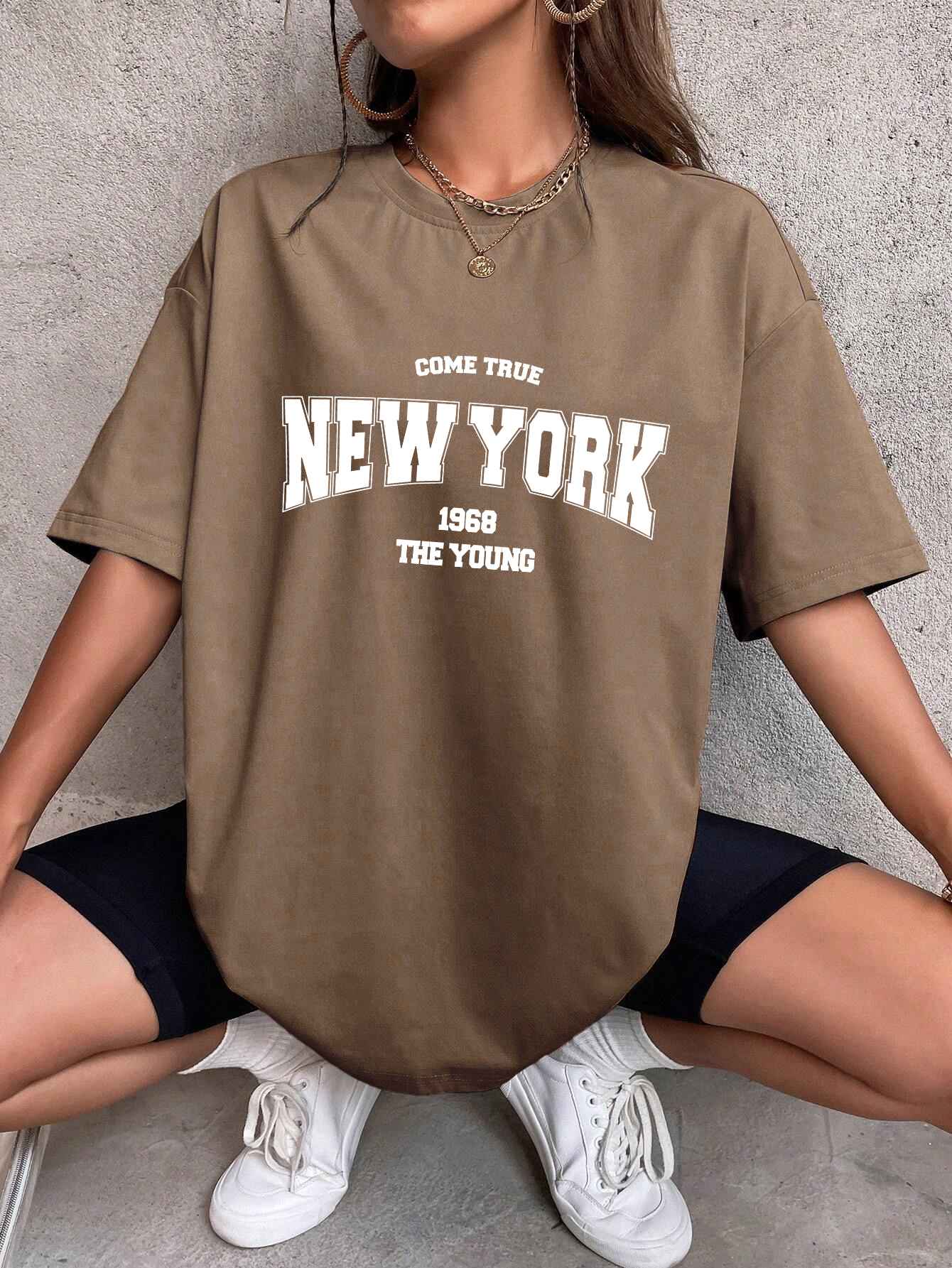 When 1968 The New York Is Young Cotton Woman Tshirts Oversize Daily Tshirts Creativity Streettshirt Individual Casual Clothes