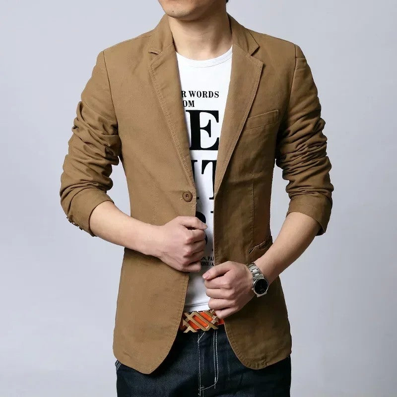 Cotton Business Casual Men Blazer Fashion Trend Slim Fit Solid Color Jacket Large Size M-6XL Khaki Black Brown Suit Coat