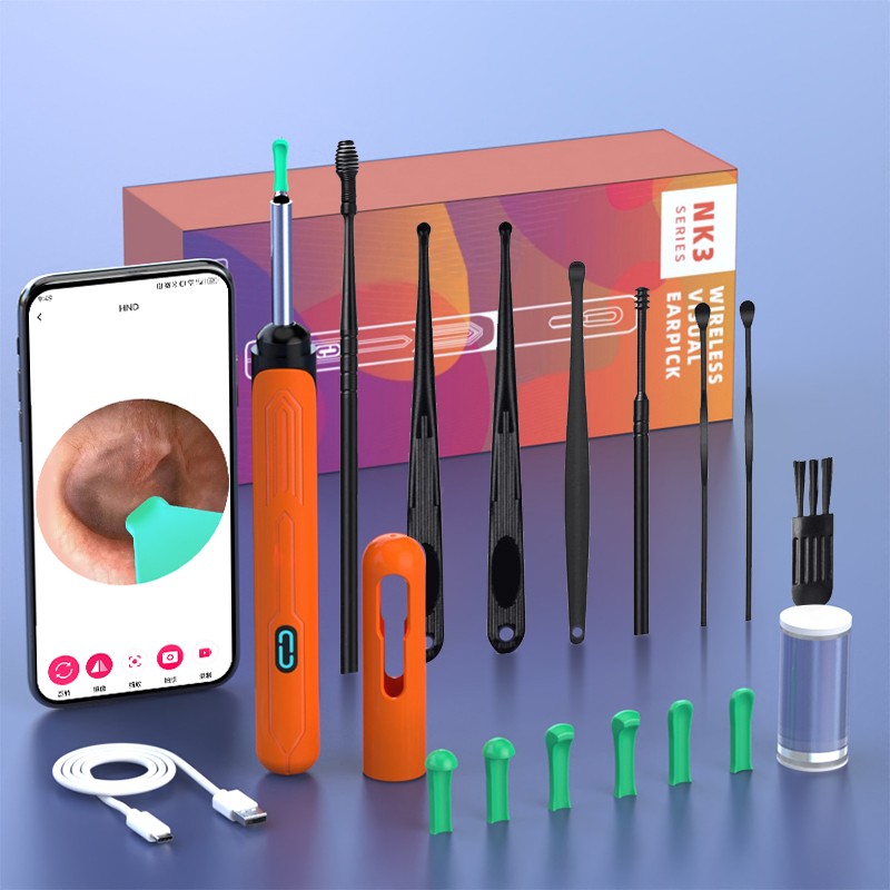 Conjunto de Limpeza de Ouvido com Câmera, Hastes para Ouvido, Otoscópio, Carregamento USB C, Ferramenta de Remoção de Cera com Endoscópio, Câmera Mini de Limpeza de Ouvido, Conjunto de Limpeza de Ouvido