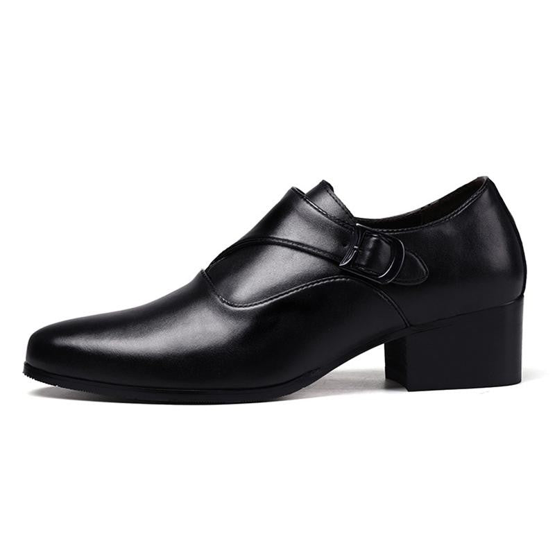 Genuine Leather Men Height Increasing Dress Shoes 6cm Fashion Business Brand Male Footwear Pure Black Monks