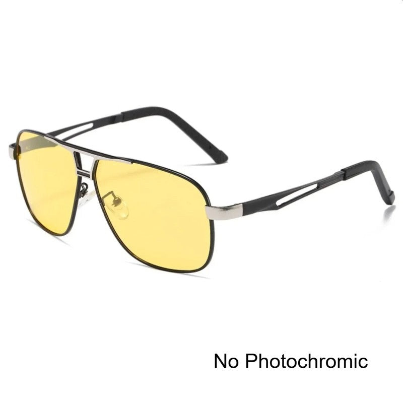 Men Night Vision Polarized Photochromic Sunglasses Aviator Style Yellow Color Change Lenses Driving Sun Glasses