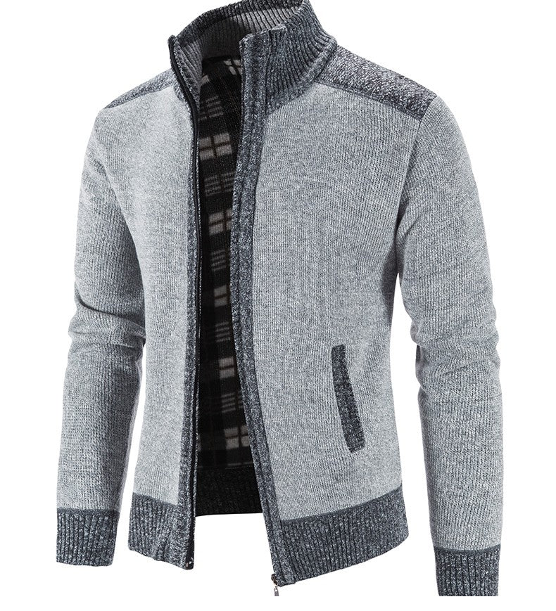 New Winter Men's Patchwork Jacket Knitted Coat Fashion Cardigan Outerwear Long Sleeves Casual Thick Slim Warm Zipper Coats