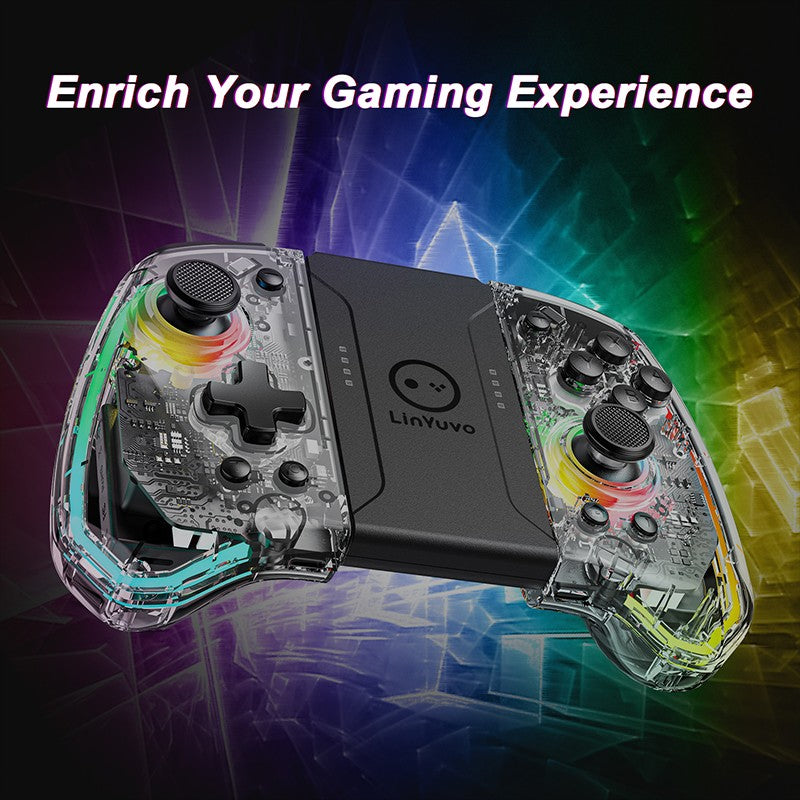 LinYuvo KS40 Transparent Wireless Gamepad for Switch/OLED with 8 Color LED,Turbo Function.Controller Joystick for Switch Lite