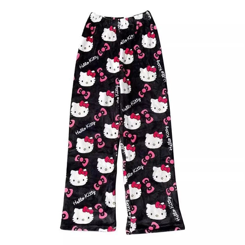 2025 Autumn Winter Christmas Y2K Hello Kitty Pants Sanrio Anime Women's Cartoon Couple Home Sleepwear Pants Casual Home Clothing