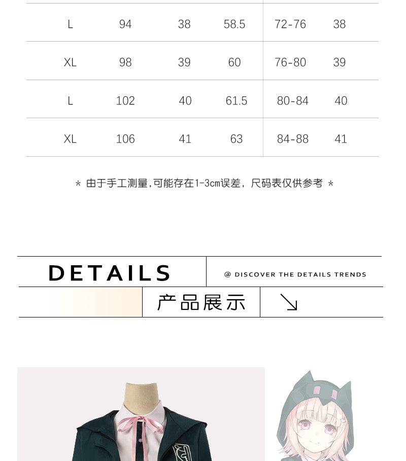 Uniforme de lycéens Anime recruté anronpa Nanami ChiaKi Cosplay Costume, veste à manches longues, jupe courte, jupe Loli