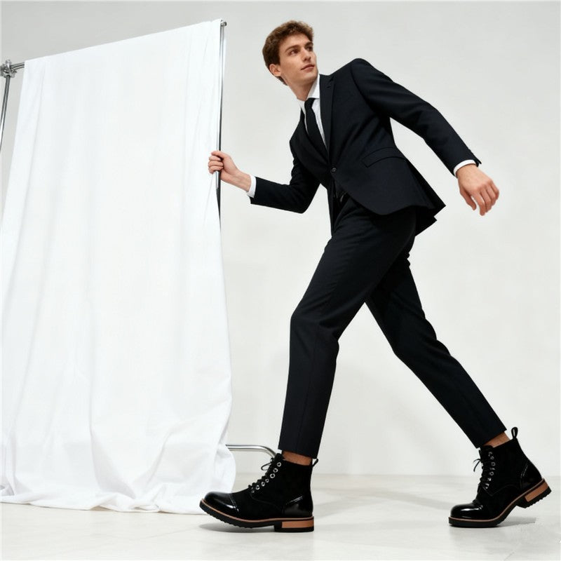 Men's Leather Lace - up Ankle Boots Retro Color - Block Formal Casual Boots Comfortable Non - slip Dress Boots For Daily Wear