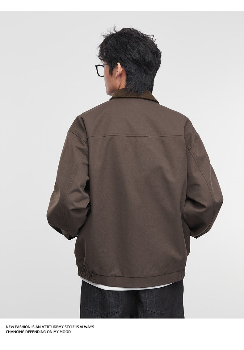 American Retro Men's Fashion Jacket 2025 Spring and Autumn New Loose Solid Color Lapel Workwear Top Men's Jacket