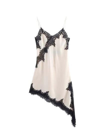 Women Fashion Sexy V-Neck Lace Elegant Halter Dress Asymmetric Hem Dress 2025 Summer New Fashion Holiday Party Beach Dresses